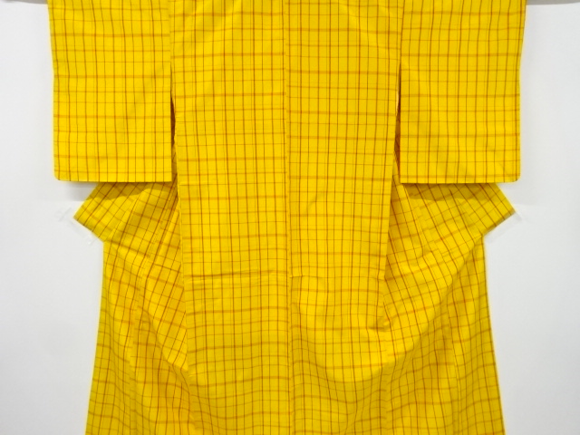 アンティーク　格子織り出し米沢紬着物